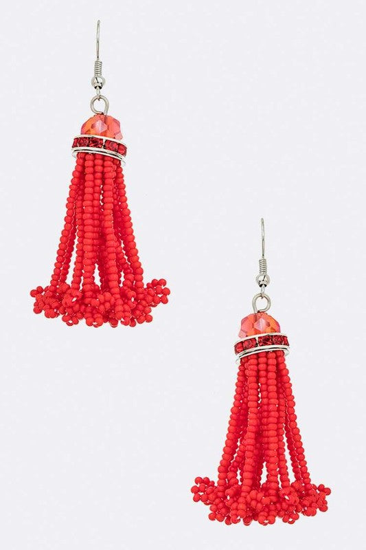 Fringe Beaded Tassel Earrings