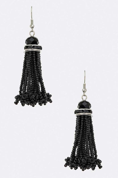 Fringe Beaded Tassel Earrings