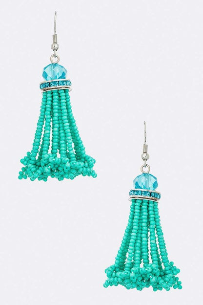 Fringe Beaded Tassel Earrings