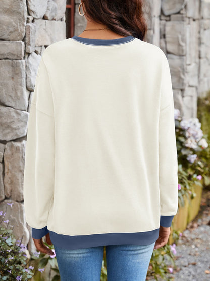 Contrast Round Neck Long Sleeve Sweatshirt