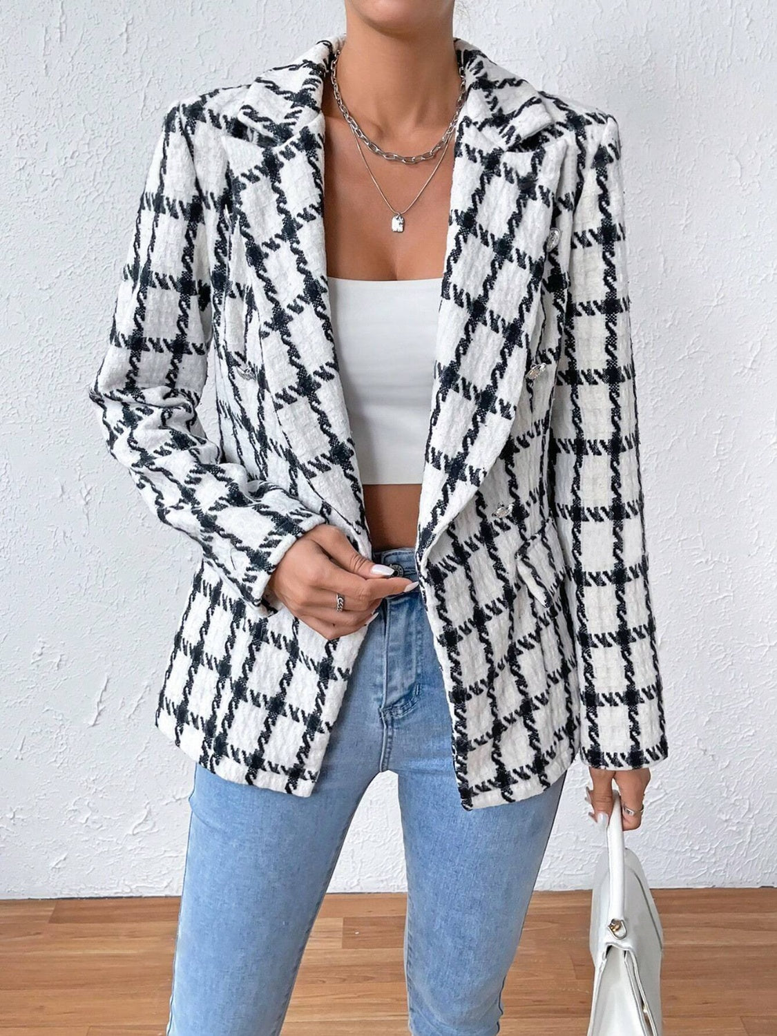 Lapel Collar Long Sleeve Blazer with Pockets