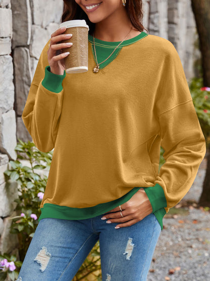 Contrast Round Neck Long Sleeve Sweatshirt