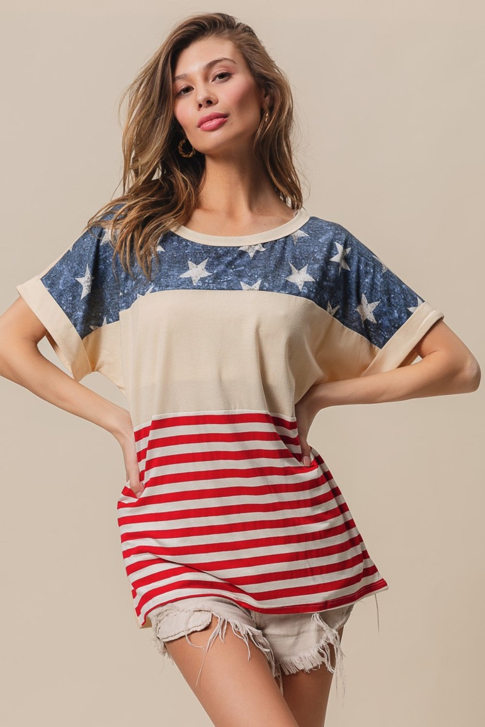 BiBi American Flag Theme Short Sleeve T-Shirt