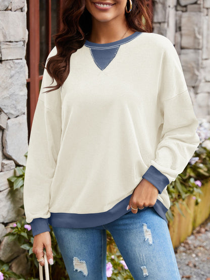 Contrast Round Neck Long Sleeve Sweatshirt