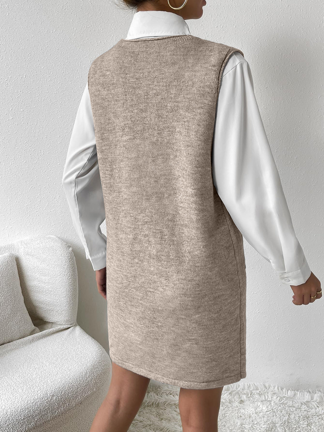 V-Neck Sleeveless Sweater Dress with Pockets