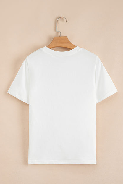 White Rhinestone Bow Embellished Round Neck Tee