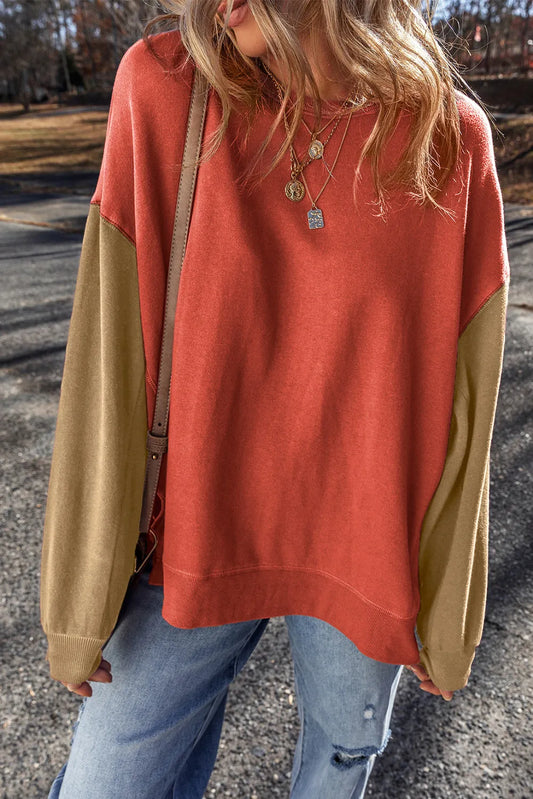 Contrast Round Neck Long Sleeve Sweatshirt