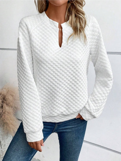 Notched Long Sleeve Sweatshirt